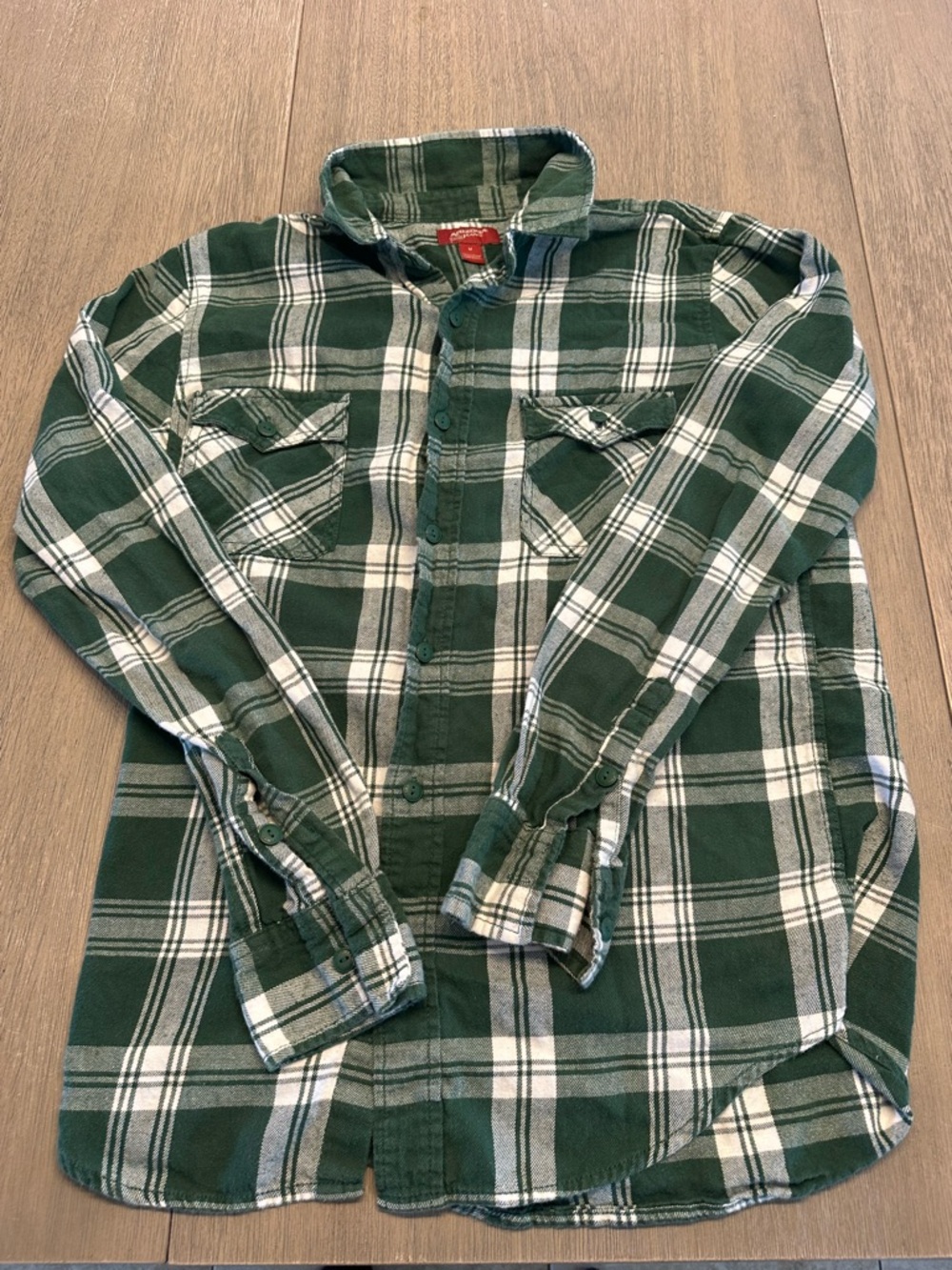 Arizona Jean Company Green and White Plaid Shirt